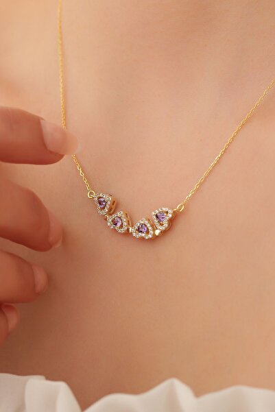 passion silver Kalp Yonca Mıknatıslı Kolye 14k Gold Kadn