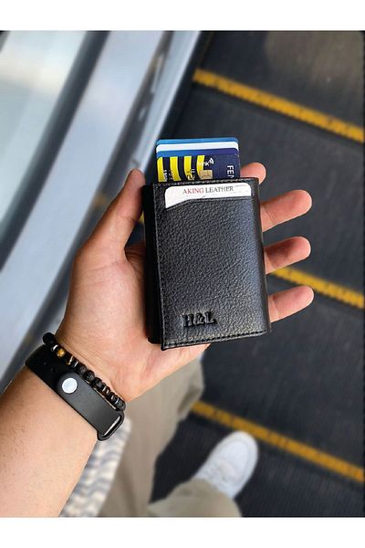 AKING Genuine Leather Mechanical Card Holder+wallet