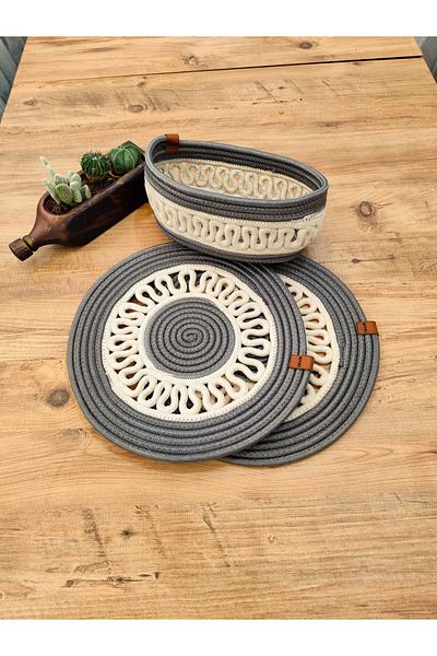 my doğa store 3 Piece Presentation Plate Mat - Jute Plate, American Serving and Basket