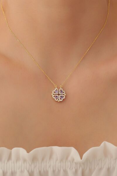 passion silver Kalp Yonca Mıknatıslı Kolye 14k Gold Kadn