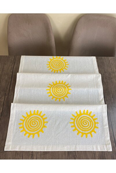 pamukidea Sun Pattern Runner Plank Printed Stone Print Buldan Lucru manual Bumbac In Pânză Shemish Ranır Sunny Cover