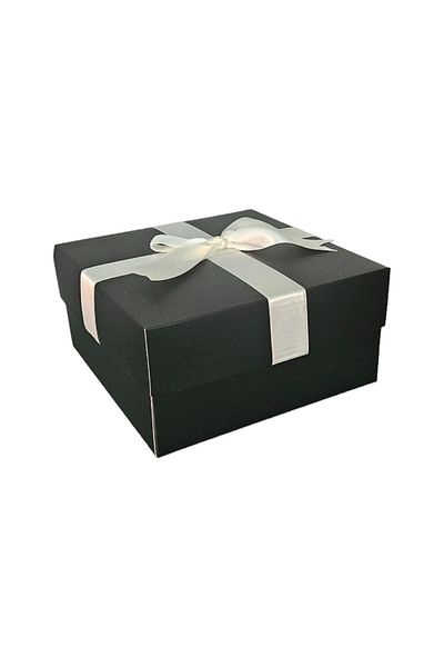 HEDİYEDİYE Black Gift Box - Empty with White Ribbon