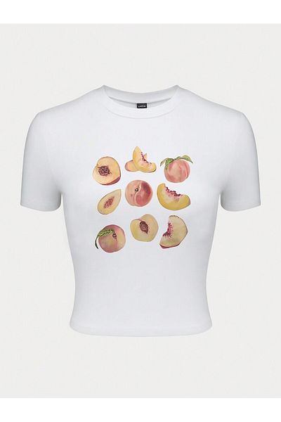 Bengi Clothing Λευκό εμπριμέ γυναικείο Crop Top - Y2k κοντομάνικη μπλούζα