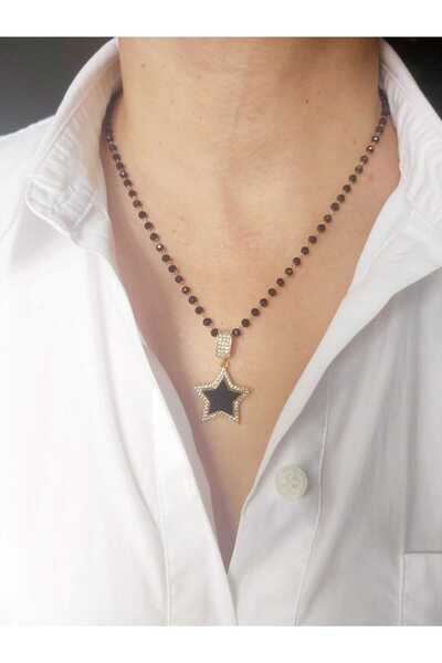 DEVİ fashion قلادة نجمة من حجر الزركون الأسود مطرز من دوريكا موديل