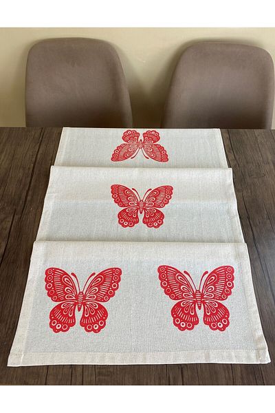 pamukidea Butterfly Patterned Runner Wood Printed Stone Print Buldan Work Cotton Linen Cloth Fireplace Ranir Butterfly