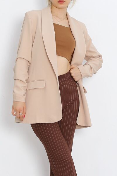Moka Shopin Beige Blazer Jacket - Sleeve Gathered, MokaShopin - 18927.1247.