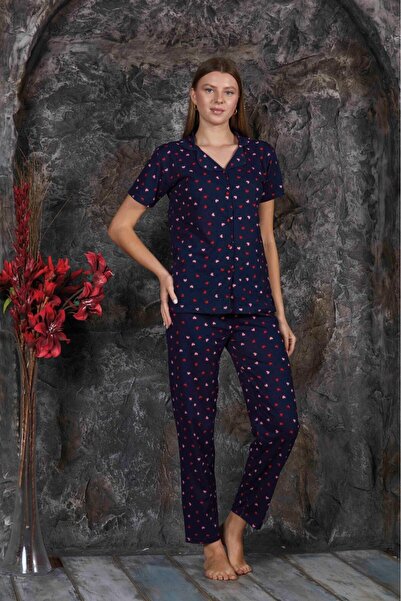 CALİA Yazlık Lacivert Puanlı Kısa Kol Pijama Takımı YENİ SEZON