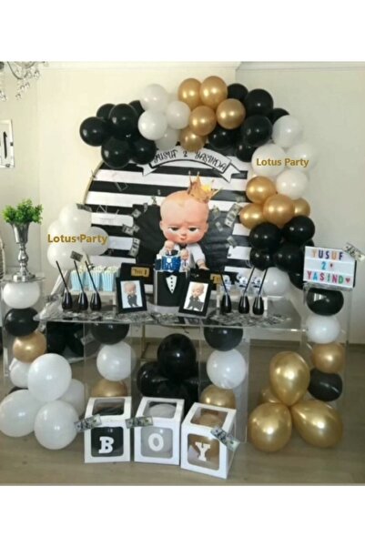 LOTUS PARTY 50 Pieces - Boss Baby Themed - Pastel Black - White and Gold Ball...