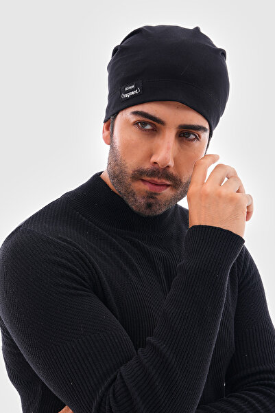 MAG FASHİON Erkek Siyah Neon İp Detaylı İtalyan Tasarım 4 Mevsim Şapka Bere Buff