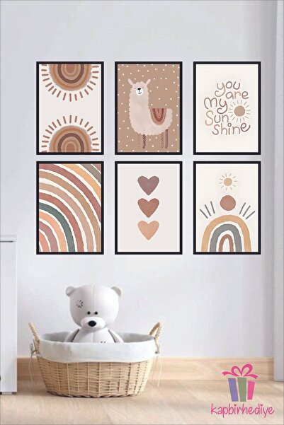 Kapbirhediye Bebek/çocuk Odası %100 Mdf Özel Tasarım Duvar Tablo Seti 6 Parça