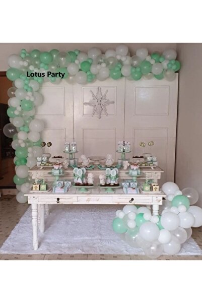 LOTUS PARTY Mint Green and White Transparent Balloon Chain Set - 100 Pieces