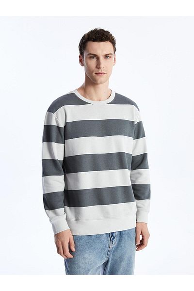 LC Waikiki Мъжки раиран суитшърт с дълъг ръкав и кръгло деколте - LCW Casual