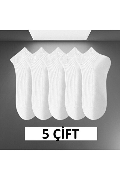 çorapmanya 5 Çift Pamuklu Ter Emici Beyaz Kadın Patik Çorap