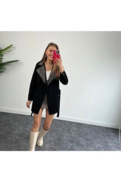 Lady Pixie Дълго дънково яке с колан и каменна яка