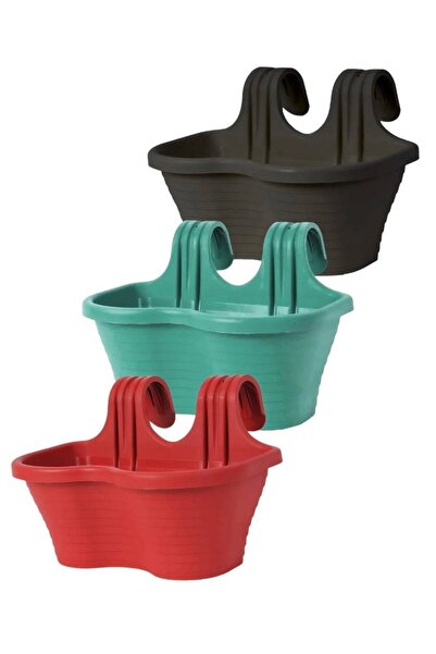 SERİNOVA Tombik Saksı Askılı Balkon Küpeşte Saksı 6,5 Lt 3 Adet