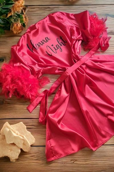 Lasilla Henna Dressing Gown with Feather Sleeves, Henna Night Dressing Gown, Bride Dressing Gown
