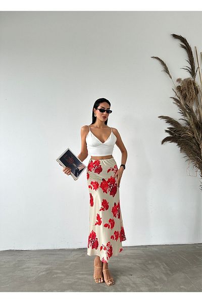 Fiori Luxury Quality Maxi Length Long Satin Skirt with Elastic Waist