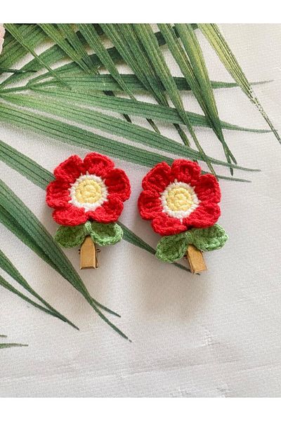 Punch Dükkanı Red Eye-Catching Color and Model Daisy Flower Clip Gold 2-Piece Buckle Suitable for All Age Groups