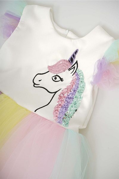 Menta store Rochie cu fermoar cu fustă tutu cu unicorn colorată pentru fetiță