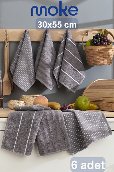 moke e ticaret Hand Face - Kitchen Towel, 30X55 Cm, Cotton Anthracite Pamela Pack of 6