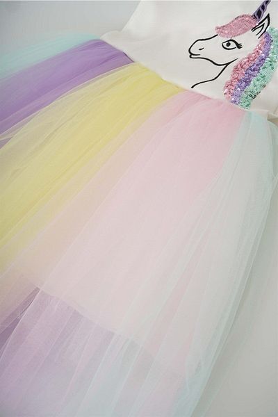 Menta store Rochie cu fermoar cu fustă tutu cu unicorn colorată pentru fetiță