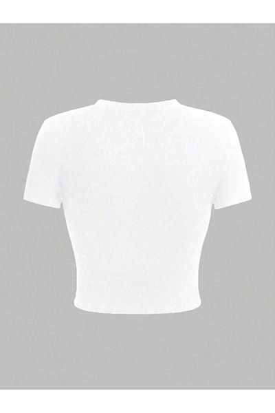 Bengi Clothing Λευκό εμπριμέ γυναικείο Crop Top - Y2k κοντομάνικη μπλούζα