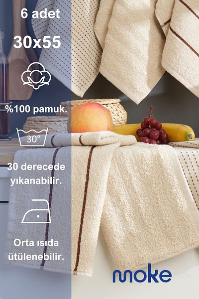 moke e ticaret Beige 30X55 cm Kitchen Cotton Towel |   Hand Face Pamperings 6 Pcs