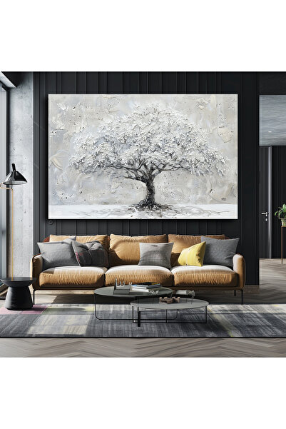 DEKORATİFMODA BEYAZ AĞAÇ MODERN SANAT TABLO