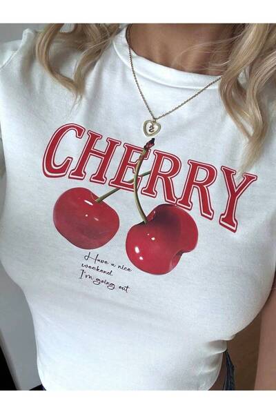 Bengi Clothing Λευκό εμπριμέ γυναικείο Crop Top - Y2k κοντομάνικη μπλούζα