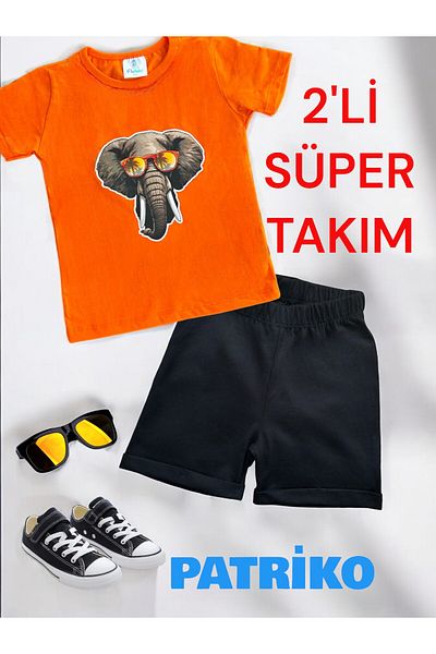 patriko tekstil Savana Animal Cool Nursery Shorts and T-Shirt Set for Unisex Kids - Set of 2 Cotton Combed Cotton