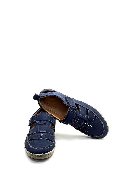 grado Men's Genuine Leather Sandals - Foldable Orthopedic, Oversize, Navy Blue 1253