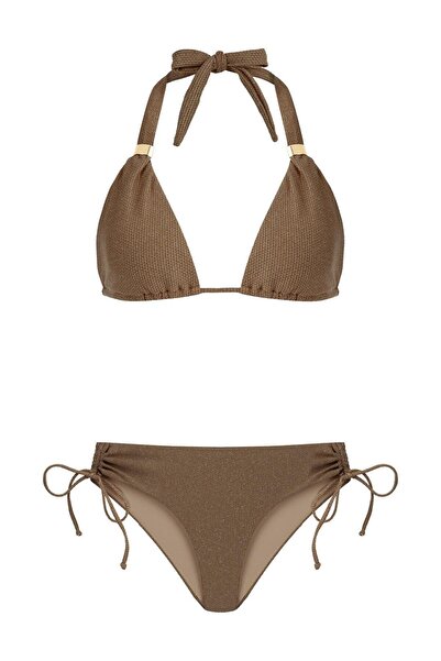 AQUELLA Дълъг комплект бикини с пайети в цвят кафе