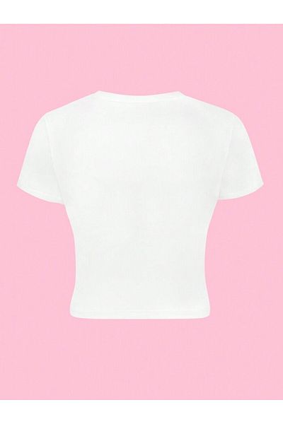 Bengi Clothing Λευκό εμπριμέ γυναικείο Crop Top - Y2k κοντομάνικη μπλούζα