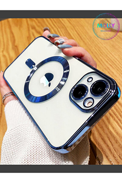 Molly iPhone 14 Için Mavi Lazer Lens Korumalı Lüks Magsafe Silikon Kılıf