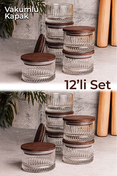 Snippy Bella 12-Piece Wooden Vacuumed Glass Breakfast Multi-Purpose Glass Snack Bowl with Lid 235 ml