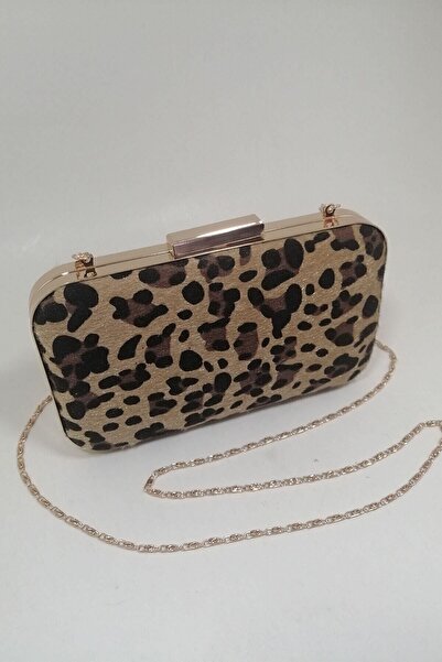 PARKTAN Yakamoz Leopar Desenli Kadın Abiye Clutch Portföy Çanta