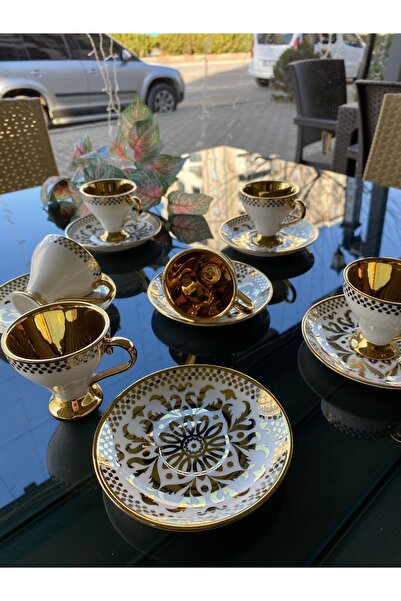 Kosova Gold Desenli Yaldızlı Kahve Fincan Seti