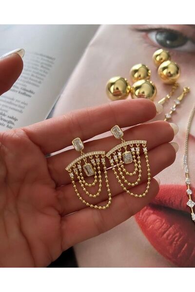 byeldaeksioglu Top Zincirli Baget Küpe (Çift)