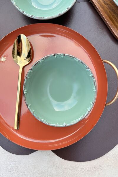 porselenden Bastien Green Handmade Porcelain 6 Person Soup Bowl Set 14 Cm