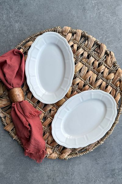 porselenden Perla Cream 2-Piece 20 cm Small Size Premium Porcelain Breakfast Presentation Boat Plate Set