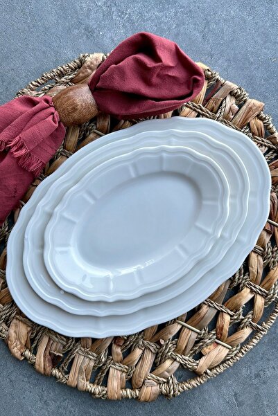 porselenden Perla Cream 2-Piece 20 cm Small Size Premium Porcelain Breakfast Presentation Boat Plate Set