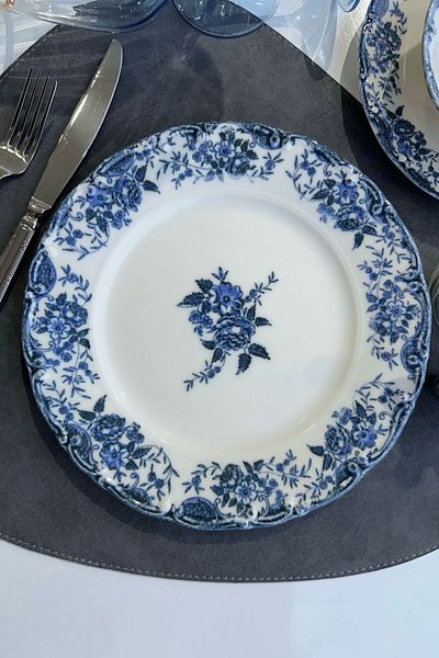 porselenden Set farfurii de tort albastru din porțelan premium cu design special pentru 6 persoane, 19 cm