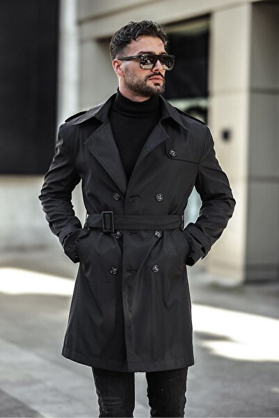 Moderk Erkek Mevsimlik Astarlı Kemerli Kruvaze Trençkot