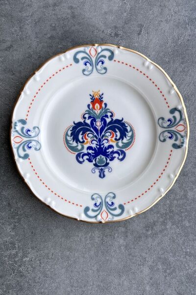 porselenden New Elizabeth Mat Altın Yaldızlı 6 Kişilik 25 Cm 6'lı Porselen Krem Sunum Servis Tabak Takımı