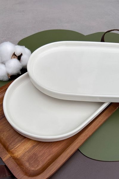 porselenden Stackable Cream 2-Piece 25 cm Medium Size Appetizer Presentation Boat Plate Set
