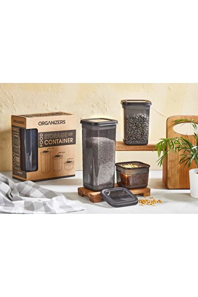 NESS AVM Anthracite Organizer 3 Size Storage Container Set with Leak Proof Lid Set of 3 (0.60 Lt +1.30 Lt +1.90 Lt)