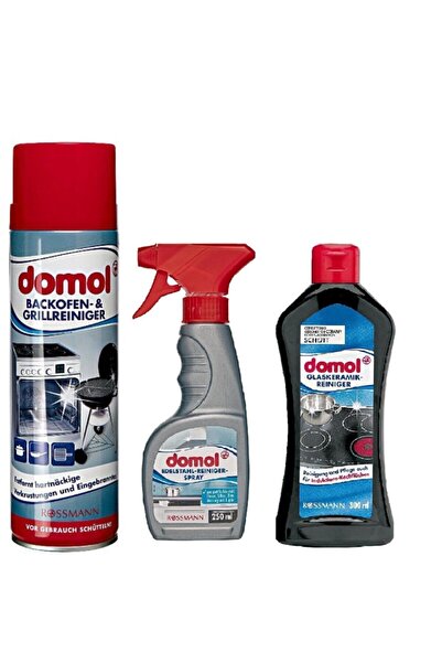 DOMOL Fırın Izgara Cam Ocak ve Çelik Gümüş Yüzey Temizleyici 3'lü Set