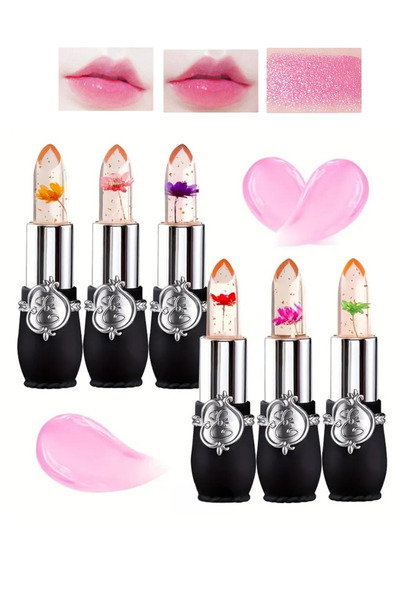 Lesvip's Çiçekli Ruj Uzun Süre Kalıcı Dudak Nemlendirici Etkili Dudak Parlatıcı Ruj 6 Adet siyah ambalaj