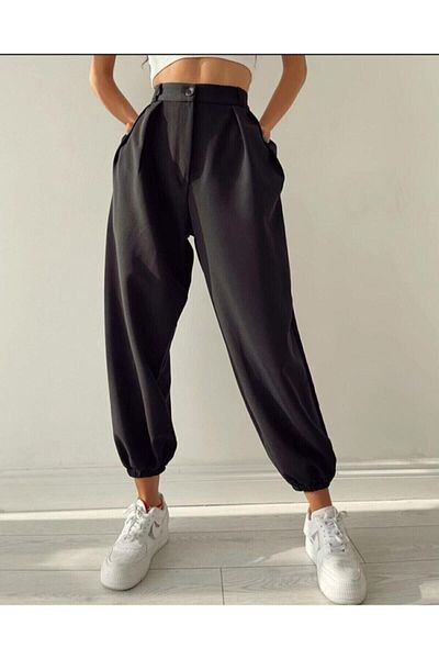 WOWBUTİK Black Masculine Loose Leg Elastic Jogger Pants