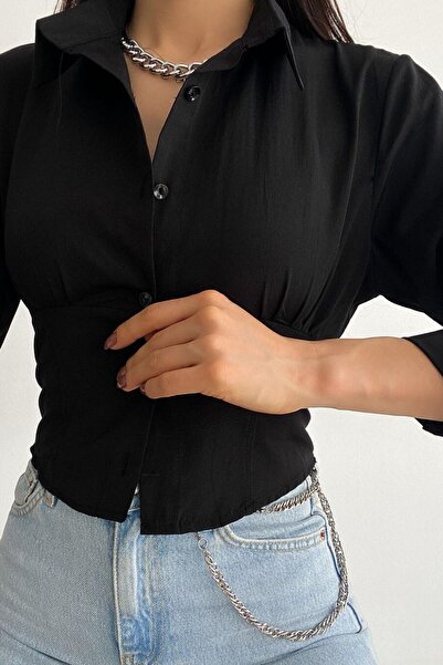 trendalisse Dámské černé korzetové triko s elastickým pasem